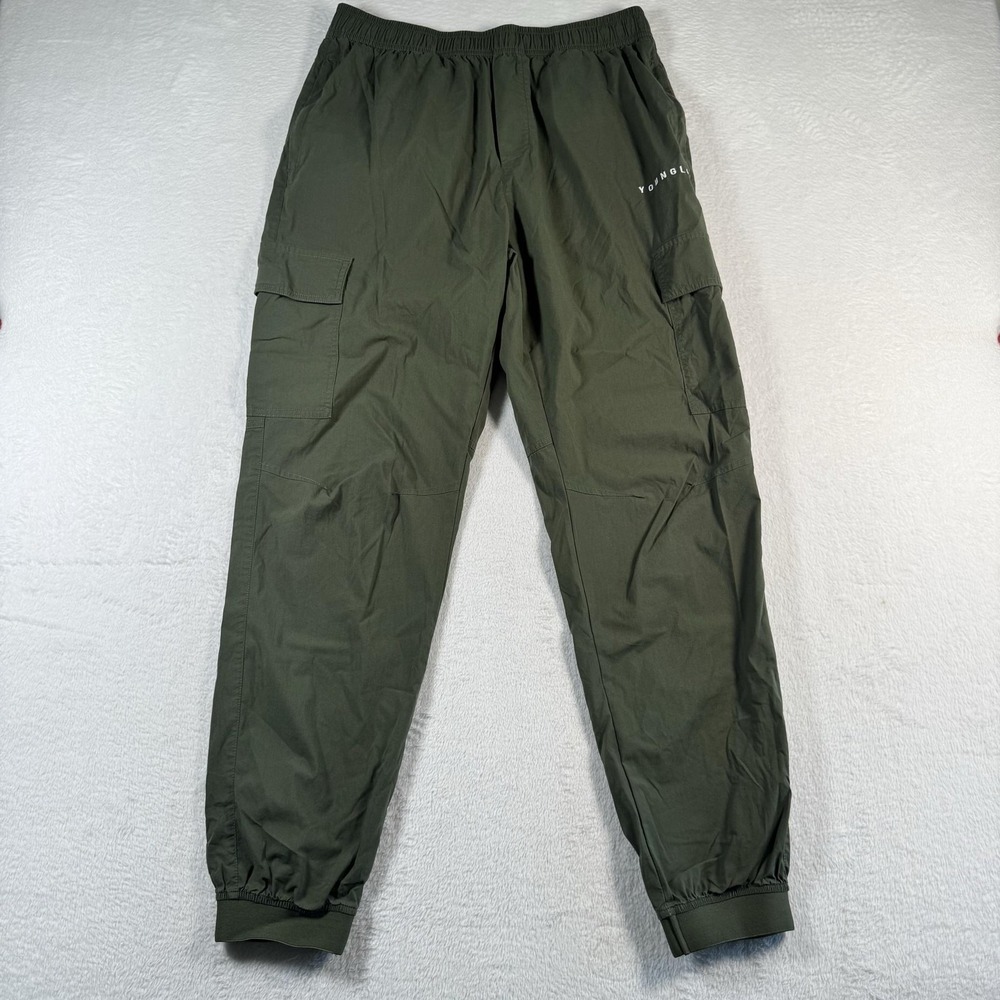 YoungLA Pants Mens Large Green Joggers Cargo‎ Elastic Waist Lightweight Athletic